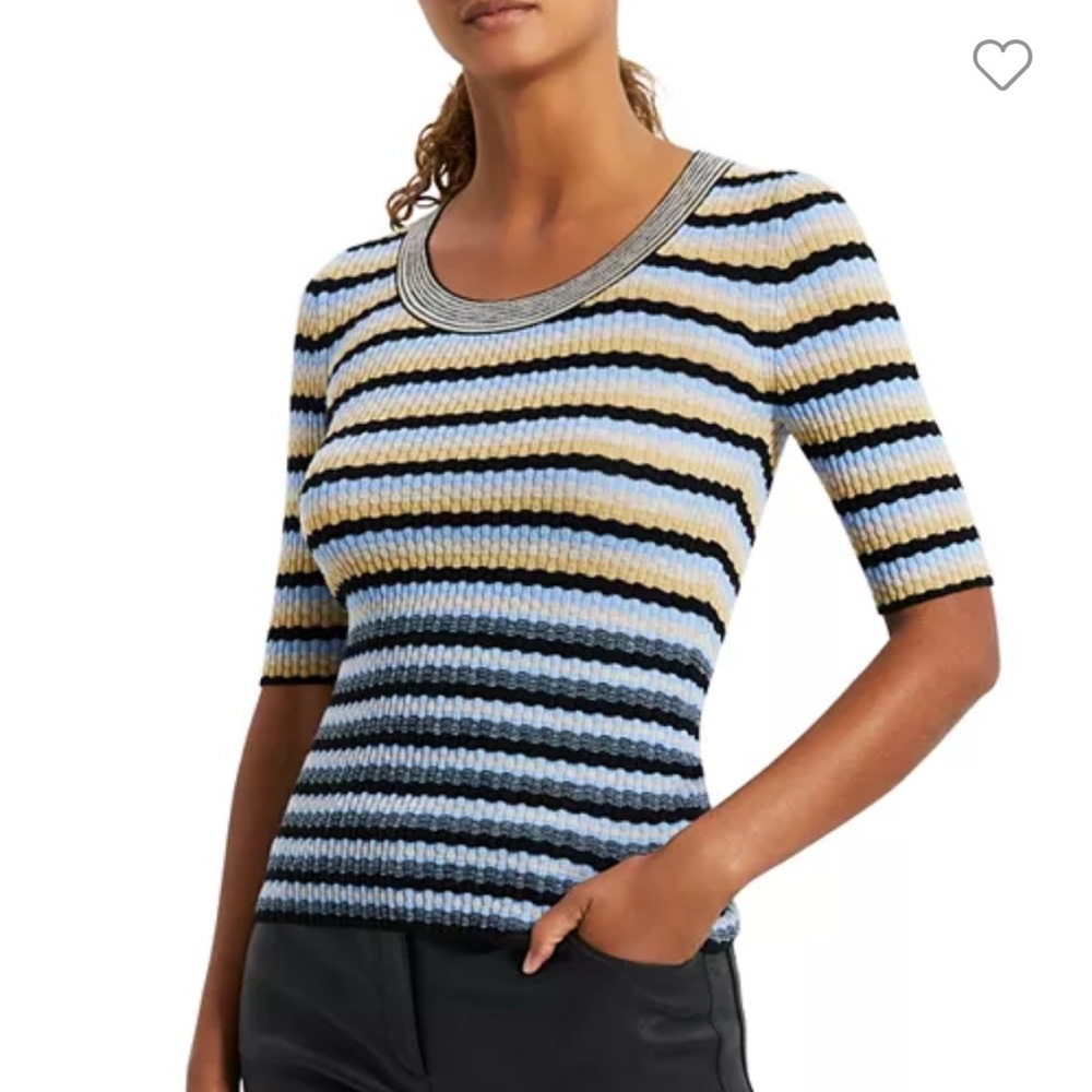THEORY// Leenda Scoop Neck Stripe Merino Wool Sweater